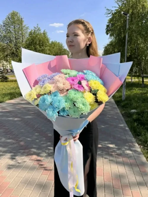 Дофаминовый букет хризантем 9