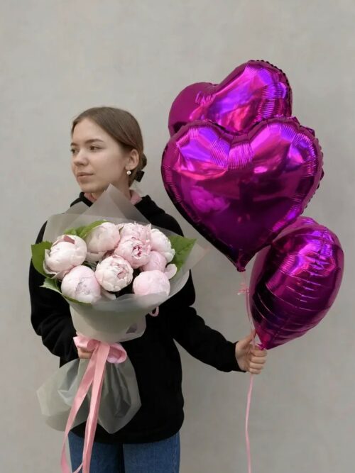 Комбо набор пионы + сердца