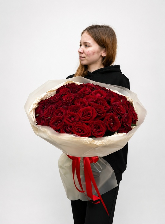 Классика красной розы 55 шт